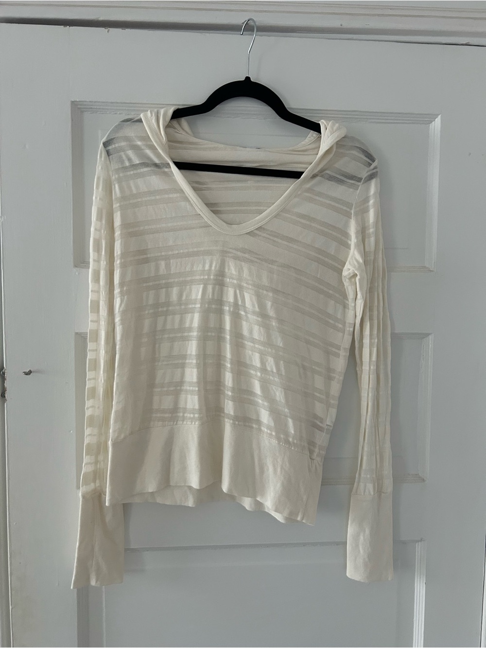 NWT James Perse Cream Sheer Striped Hooded Long Sleeve Top